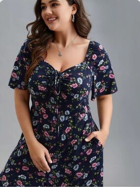 BloomChic Navy Floral Tie-Front Jumpsuit with Pink Accents